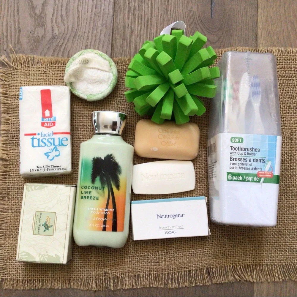 Bundle of Bath Accessories Body Care Sponge Soap Lotion Toothbrush